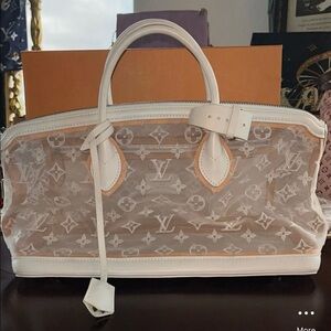 Louis Vuitton White Monogram Mesh Tote with Tan Trim Accents